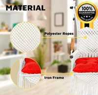 The Elegant Curio Centre Premium Maharaja Hanging Swing - White with Polyester Ropes & Mild Steel Frame Chair with Heavy Duty Stainless Steel Hanging Accessories And Cushion has a unique design, - Free Size, White, Polyester Rope With Iron Frame, Pack of 1